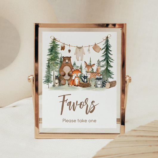 Poster Woodland Animals Baby Shower Favors Sign