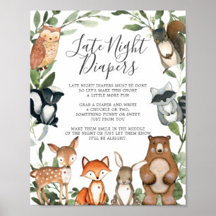 Poster Woodland Animals Baby Shower Late Night Diapers