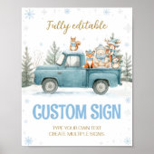Poster Woodland Animals Blue Winter Birthday Custom Sign (Devant)