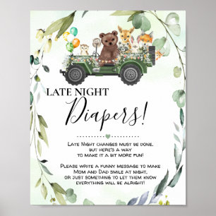 Poster Woodland Animals Late Night Diapers Baby Shower