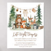 Poster Woodland Animals Shower Late Night Diapers Sign (Devant)
