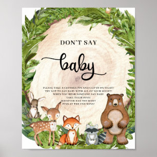 Poster Woodland animals wooden log don't say baby game