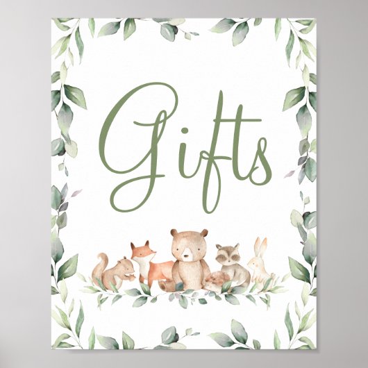 Poster Woodland Animaux Green-Gifts Party Table (Devant)