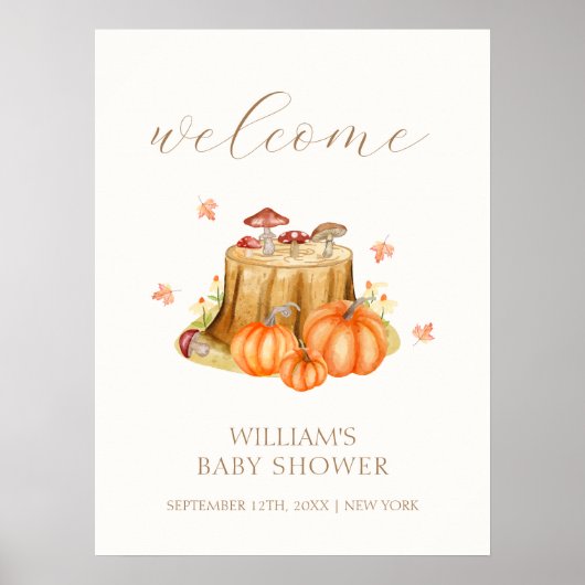 Poster Woodland Automne Citrouille Baby shower champignon (Devant)