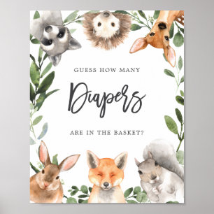 Poster Woodland Baby shower Devine Combien de Diapers Pos