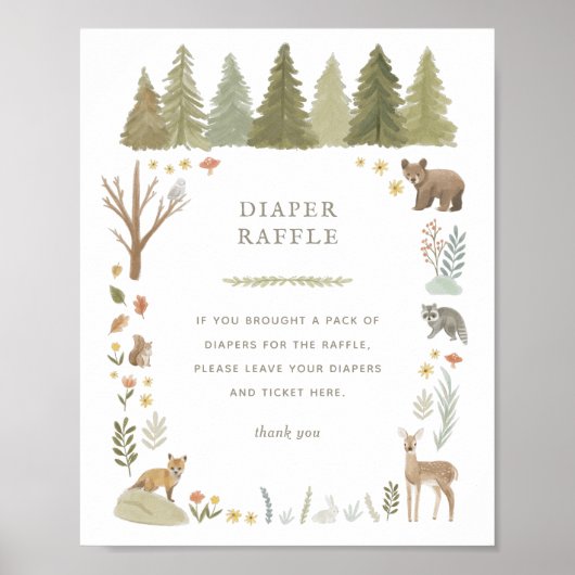 Poster Woodland Baby Shower Diaper Raffle Sign (Devant)