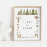 Poster Woodland Baby Shower Gifts and Cards Sign<br><div class="desc">Shower your baby shower guests where to leave their gifts and cards with this woodland-themed sign,  featuring baby woodland animals and pine trees.</div>