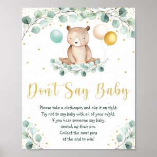 Poster Woodland Bear Greenery Gold Ne pas dire Baby Game
