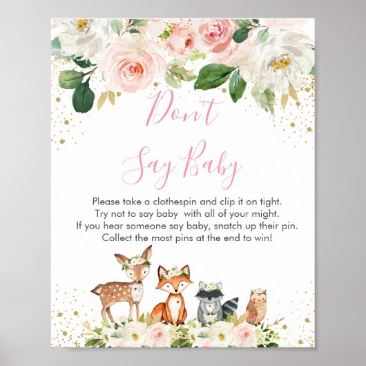 Poster Woodland Blush Floral Ne pas dire Baby Game (Devant)
