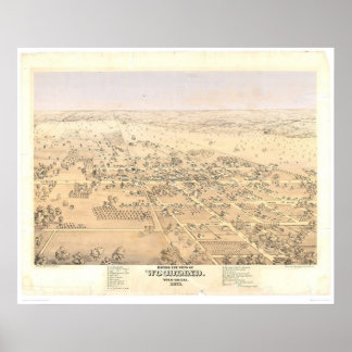 Poster Woodland, CA. Carte panoramique (1874A)