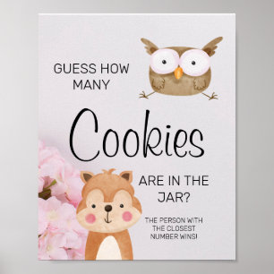 Poster Woodland Combien de Cookies Baby shower Jeu Signe