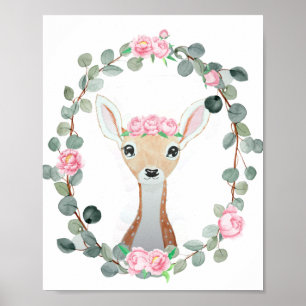 Poster Woodland Deer Baby Girl Douche Cadeau