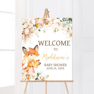 Poster Woodland Floral Fox Baby shower Bienvenue