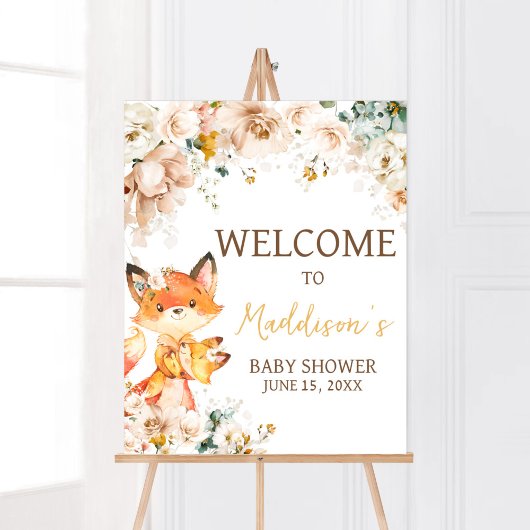 Poster Woodland Floral Fox Baby shower Bienvenue