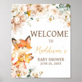Poster Woodland Floral Fox Baby shower Bienvenue (Devant)
