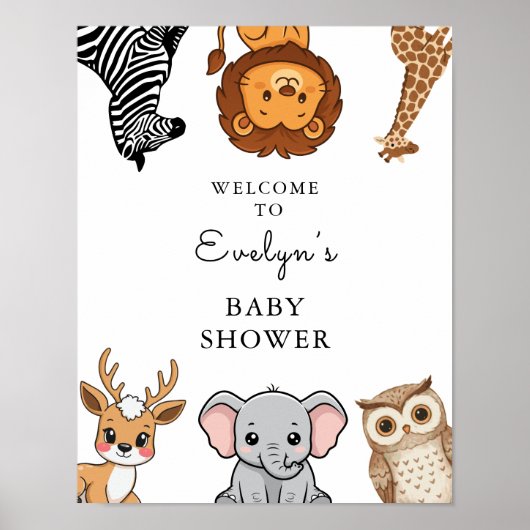 Poster Woodland Forest Animals Baby Shower (Devant)