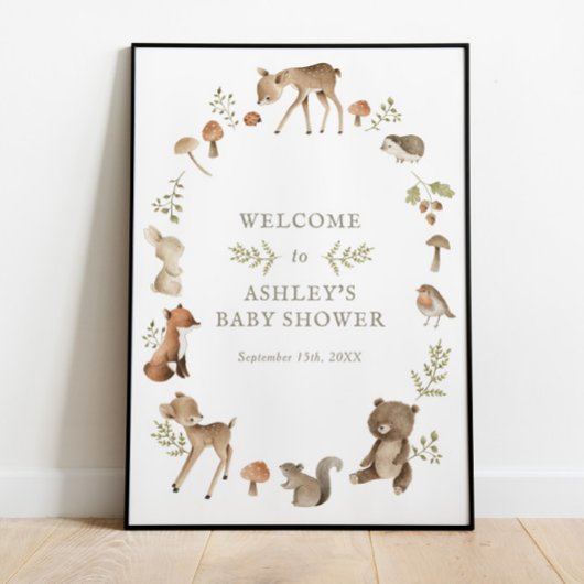 Poster Woodland Forest Creats Baby shower Bienvenue