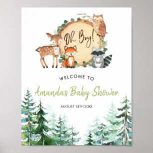 Poster Woodland Forest Oh Boy Baby shower Bienvenue