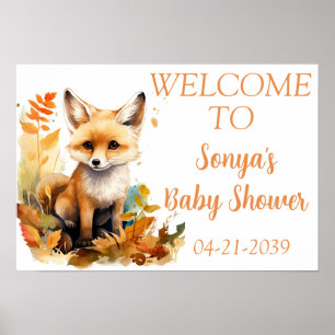 Poster Woodland Fox mignonne Baby shower Floral Bienvenue