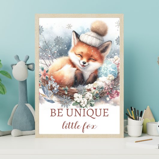 Poster Woodland hiver mignon renard Nouveau-né fille art