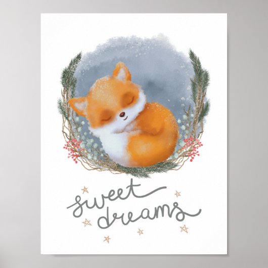 Poster Woodland Nursery Sweet Dreams Baby Fox (Devant)
