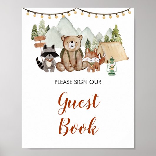 Poster Woodland One Happy Camper 1er Birthday Guest Book (Devant)