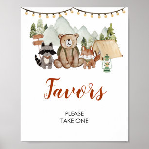 Poster Woodland One Happy Camper First Birthday Faveurs