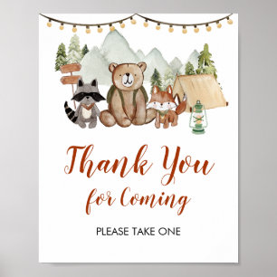 Poster Woodland One Happy Camper First Birthday Merci