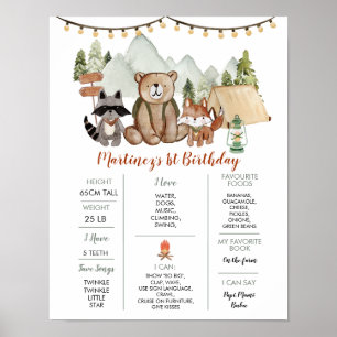 Poster Woodland One Happy Camper First Birthday Milestone
