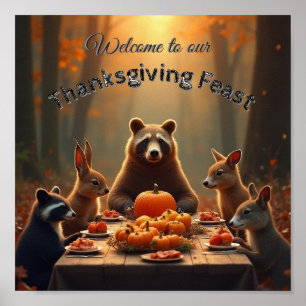 Poster Woodland Thanksgiving Party Amis et famille