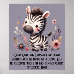 Poster Woodland Zebra Kids Prière chrétienne sur violet