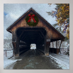 Poster Woodstock Vermont Snowy Holiday