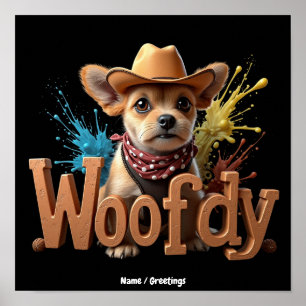 Poster Woofdy Drôle Cow-boy Chien au Texas