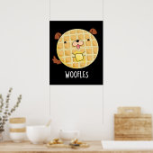 Poster Woofles Doggy Doggy Waffle Pun Dark BG (Cuisine)
