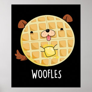 Poster Woofles Doggy Doggy Waffle Pun Dark BG