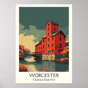 Poster Worcester Massachusetts Vintage Historic Mill Art