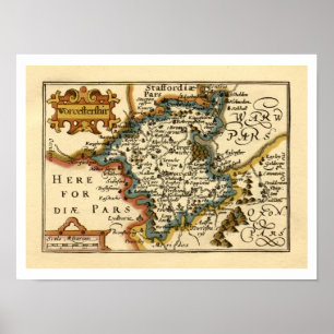 Poster Worcestershire Comté Angleterre Ancien Antiquaire 