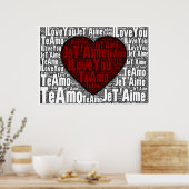 Poster Word Art : "Je t'aime" 3 langues - Coeur rouge (Cuisine)