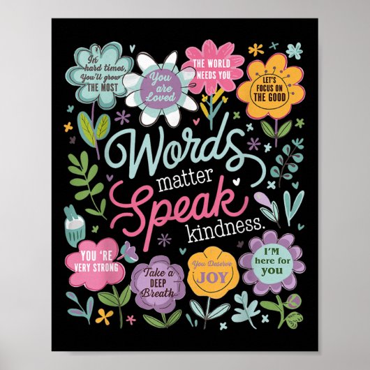 Poster Words Speak Kindness Insrational Floral Sitive  (Devant)