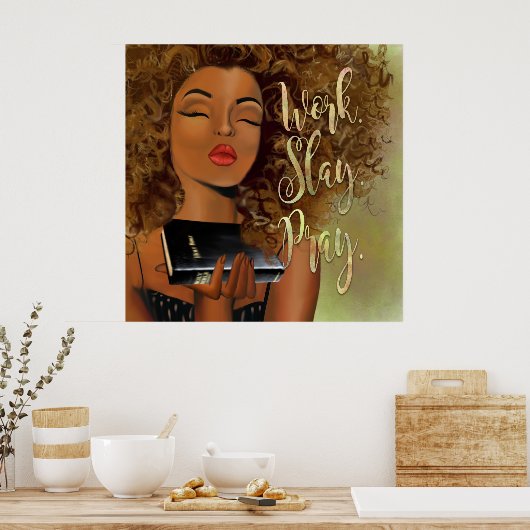 Poster WORK. ESCLAY. PRIE ! Affirmation (Cuisine)