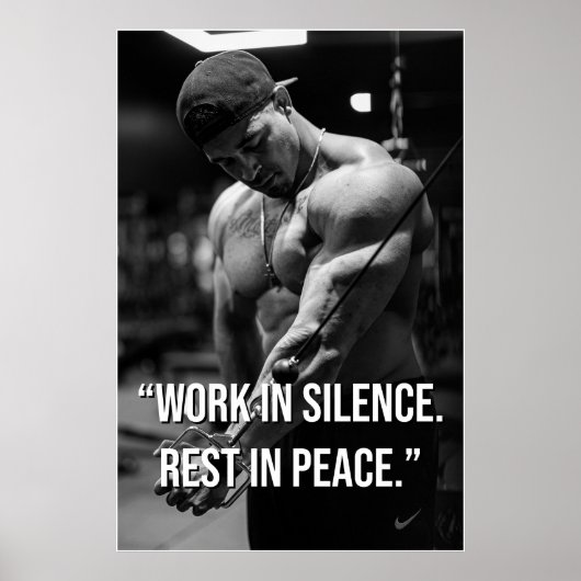 Poster Work in Silence Rest in Peace Gym Motivation Quote (Devant)