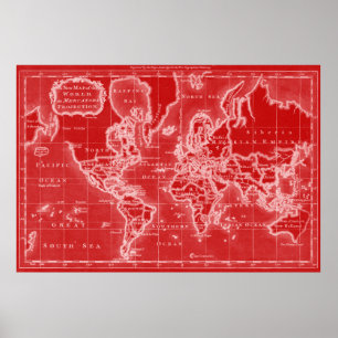 Poster World Map (1766) Red & White