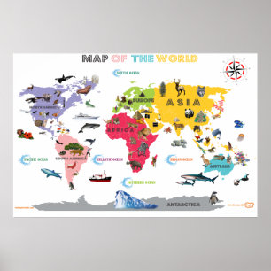 Poster World Map For Kids - White and Bright Interactive