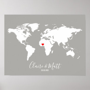 Poster world map wedding guest book signing board