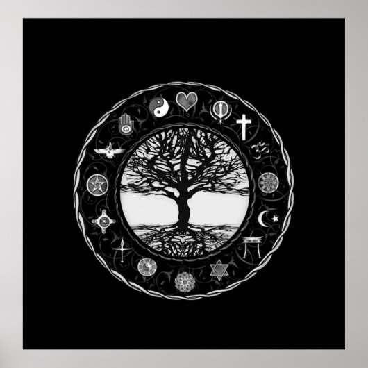 Poster World Religions Black and White Tree (Devant)