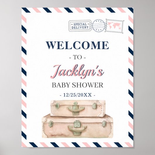 Poster World Travel Adventure Neutral Baby shower Bienven (Devant)