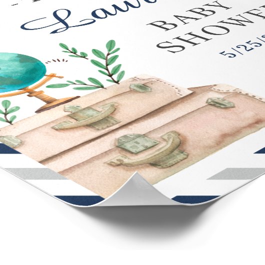 Poster World Travel Avion Boy Baby shower Marine Bienvenu (Coin)