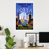 Poster "World's Fair, Chicago 1934" Vintage (Bureau à domicile)