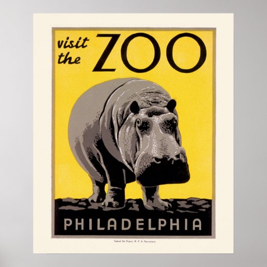 Poster WPA Philadelphia Zoo Hippo (Devant)