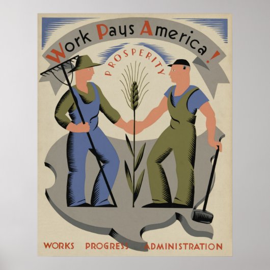 Poster WPA Vintage pour le travail Pays Amérique (Devant)